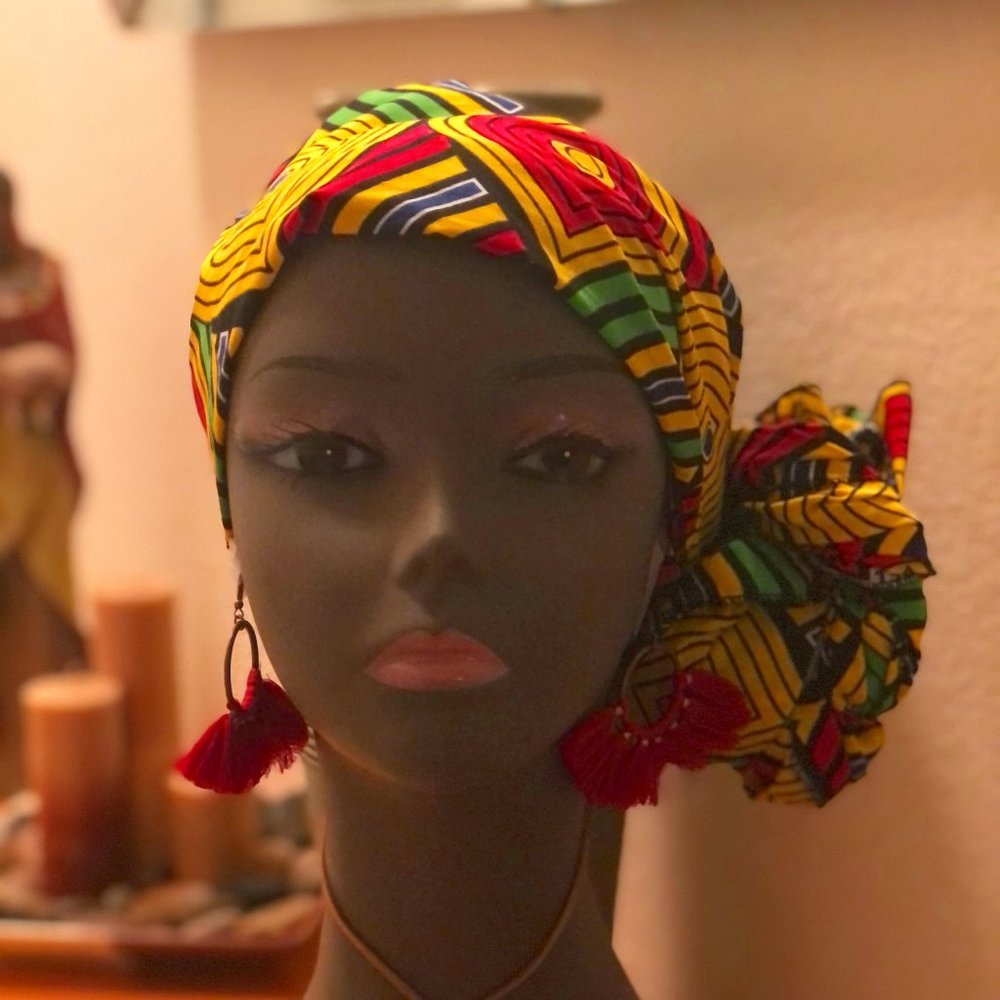 Yellow Red Blue & Green Ankara Head Wrap